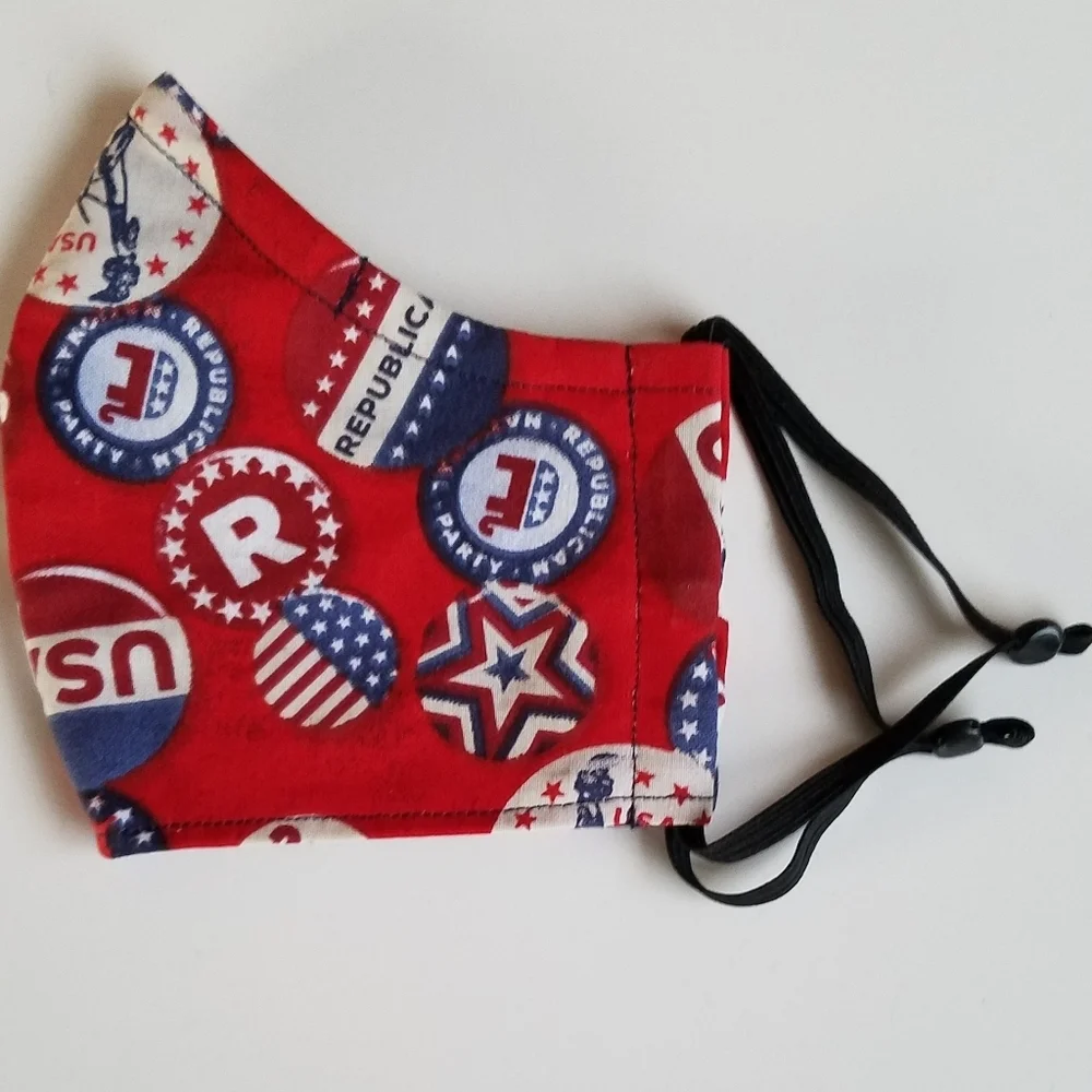 Hand Crafted Republican/GOP Cotton Adult Face Mask Red Blue White.